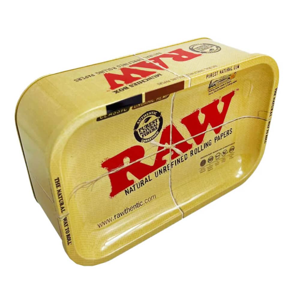 RAW Box Metal Tray with Storage Box: vassoio da arrotolamento compatto con spazio di archiviazione integrato, design moderno e materiali di alta qualità.