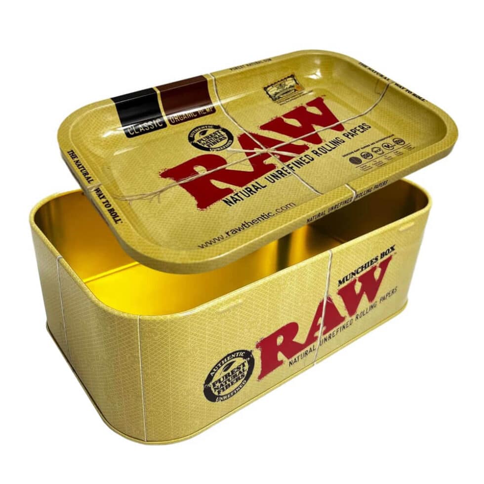 RAW Box Metal Tray with Storage Box: vassoio da arrotolamento compatto con spazio di archiviazione integrato, design moderno e materiali di alta qualità.